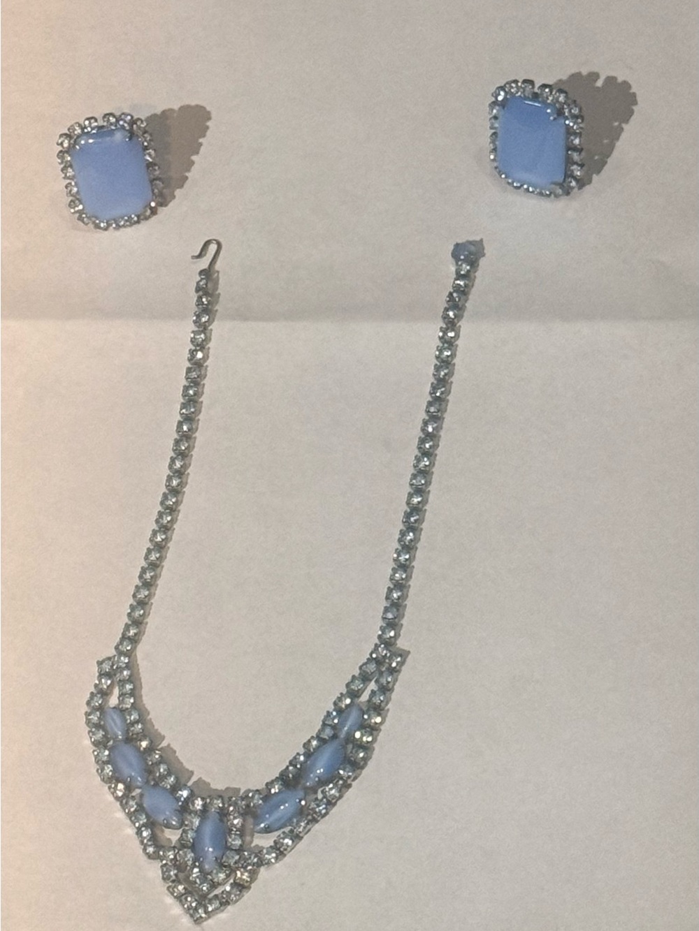 Elegant Light Blue Crystal Necklace and Earrings Set